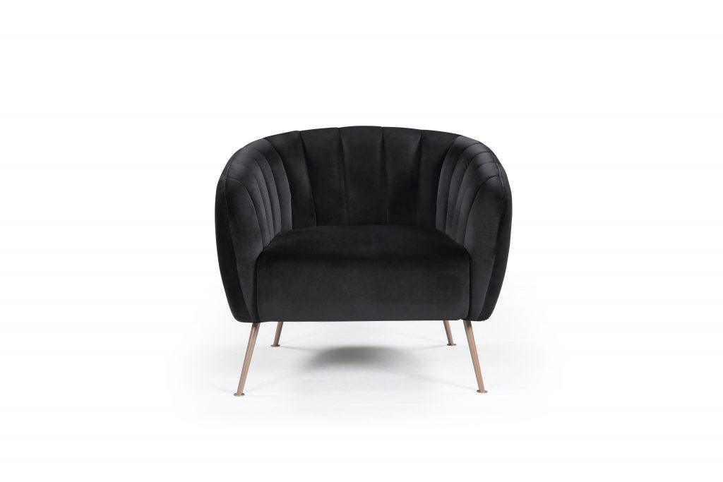 Monet Accent Chair Black Velvet upholstery, Bronze Metal ...